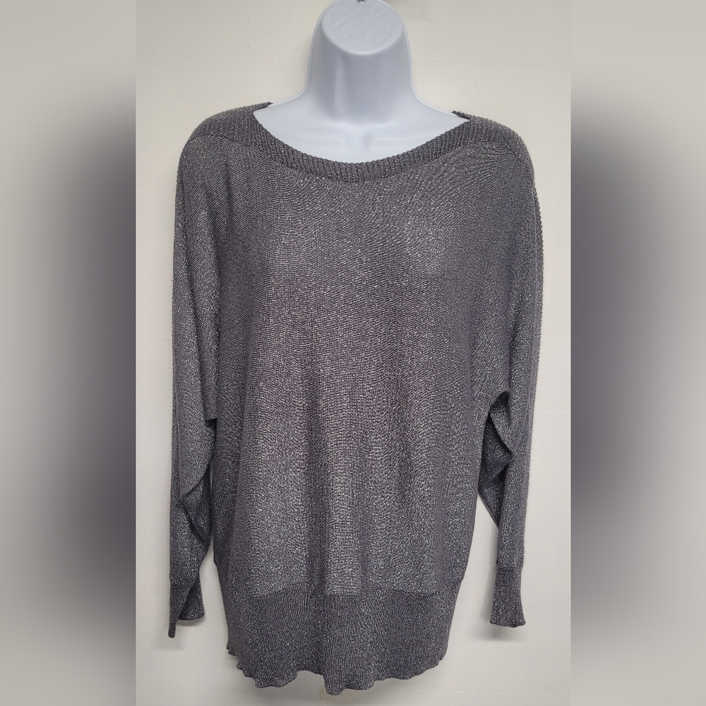 Joseph A. Sweater Metallic Silver Bat Sleeve Excellent Condition L